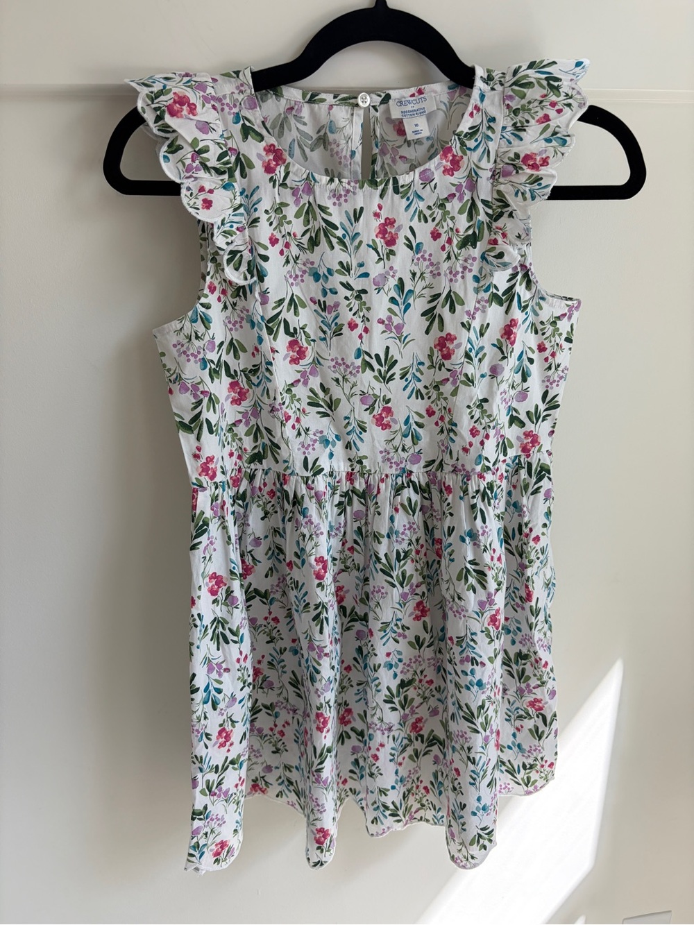 NWT- Crewcuts Floral Ruffle-Sleeve Dress - White with Pink & Green - 10